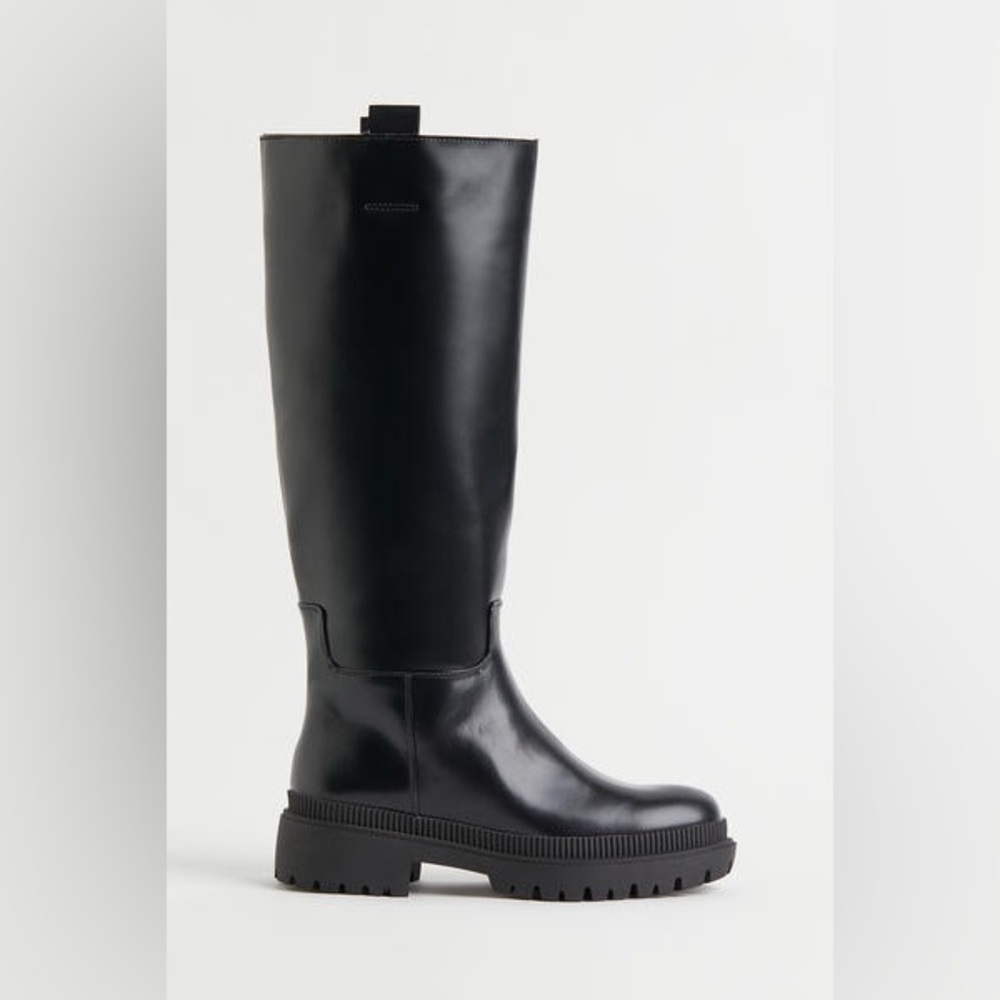 H&M Black Knee-High Women's PU Boots size 8 GUC